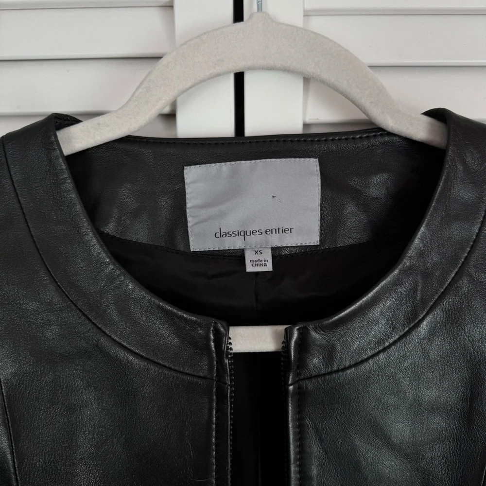 Classiques Entier Leather Multimedia Jacket Wool Sleeves Moto Black Size XS - Picture 4 of 10